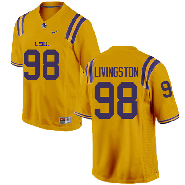 Men #98 Dominic Livingston LSU Tigers College Football Jerseys Sale-Gold